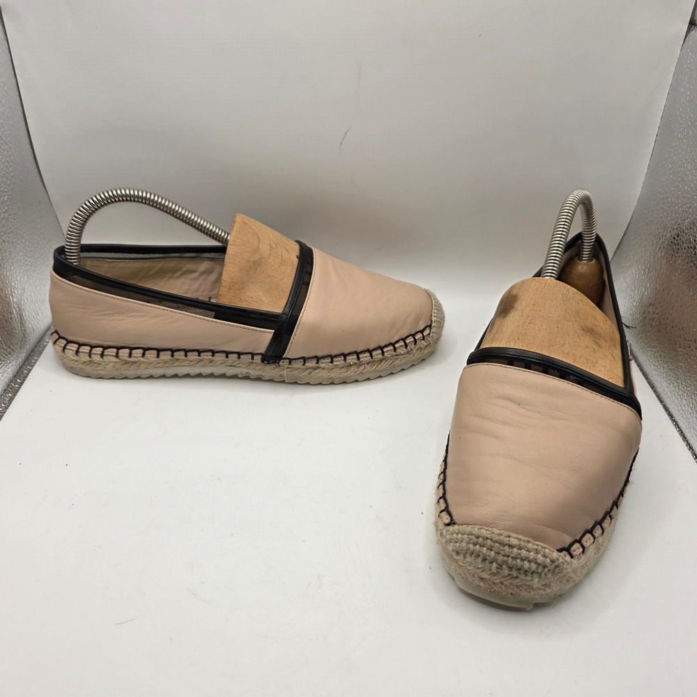 Karl Lagerfeld Paris Women's Pink/Tan Leather Mesh Espadrille Flats Size 7.5M